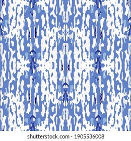 Hand Drawn, Paint Texture. Shibori Ornament. Modern Abstract, Endless Repeat Painting.  Blue Cyan Native Vintage Summer Cloth.  Staining Geometric Shibori Texture.