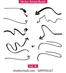 Hand drawn paintbrush vector arrows. Grunge arrow set on black. Sketchy marker scribble of figure illustration.