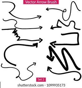 Hand drawn paintbrush vector arrows. Grunge arrow set on black. Sketchy marker scribble of figure illustration.