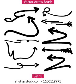 Hand drawn paintbrush vector arrows. Grunge arrow set on black. Sketchy marker scribble of figure illustration