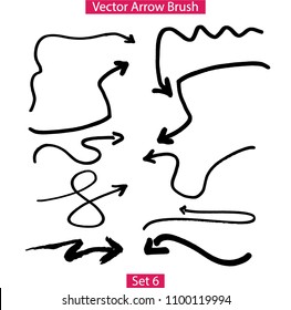Hand drawn paintbrush vector arrows. Grunge arrow set on black. Sketchy marker scribble of figure illustration