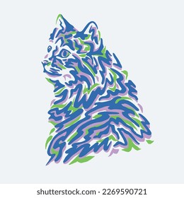 HAND DRAWN PAINTED COLOURFUL BRUSH STROKE HOUSE CAT ANIMAL ABSTRACT MEMPHIS 80S 90S VINTAGE TSHIRT TEE PRINT FOR APPAREL MERCHANDISE