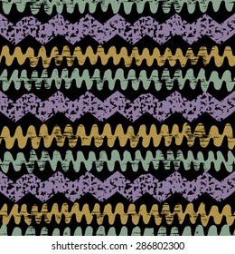 Hand drawn painted ethnic seamless pattern with grunge effect. African tribal traditional pattern. Use for wallpaper, pattern fills, web page background, fabric. Zigzag and stripe line.