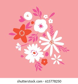 Hand drawn painted flowers rough texture