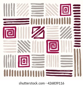 hand drawn painted geometric patterns. Vector illustration. Brush Design.