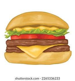 Hand drawn painted hamburger vector