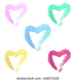 Hand Drawn Painted Heart Isolated On White Background. Set. Watercolor. Vector