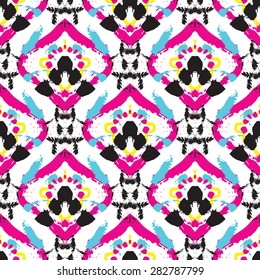 Hand drawn painted ikat batik seamless pattern. Vector illustration for tribal ikat batik design. Ethnic ikat batik motif.  For ikat batik invitation, web, textile, ikat batik wrapping paper.