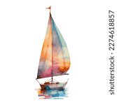 Hand drawn painted sailboat isolated object on white background. illustration