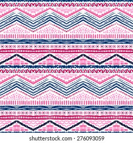 Hand drawn painted seamless pattern. Vector illustration for tribal design. Ethnic motif. Zigzag and stripe line. Black and white colors. For invitation, web, textile, wallpaper, wrapping paper.