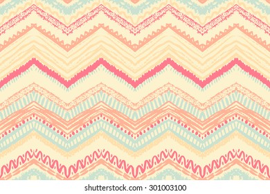 Hand drawn painted seamless pattern. Vector illustration for tribal design. Ethnic motif. Zigzag and stripe line. For invitation, web, textile, wallpaper, wrapping paper.