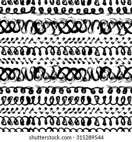 Hand drawn painted seamless pattern. Vector illustration for tribal design. Black and white colors. For invitation, web, textile, wallpaper, wrapping paper.