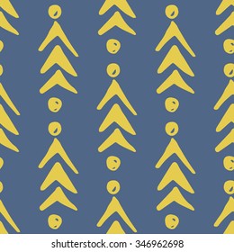  Hand drawn painted seamless pattern. Vector illustration for tribal design. Ethnic motif.