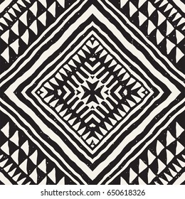 Hand drawn painted seamless pattern. Vector tribal design background. Ethnic motif. Geometric ethnic stripe lines illustration. Black and white colors. For prints, textile, wallpaper, wrapping paper.