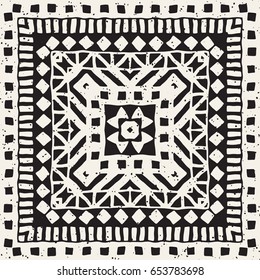 Hand drawn painted seamless pattern. Vector tribal design background. Ethnic motif. Geometric ethnic stripe lines illustration. Black and white colors. For prints, textile, wallpaper, wrapping paper.