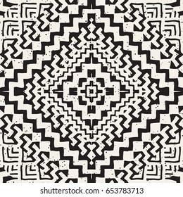 Hand drawn painted seamless pattern. Vector tribal design background. Ethnic motif. Geometric ethnic stripe lines illustration. Black and white colors. For prints, textile, wallpaper, wrapping paper.