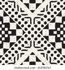 Hand drawn painted seamless pattern. Vector tribal design background. Ethnic motif. Geometric ethnic stripe lines illustration. Black and white colors. For prints, textile, wallpaper, wrapping paper.