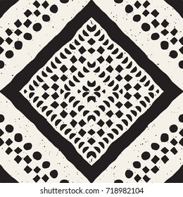 Hand drawn painted seamless pattern. Vector tribal design background. Ethnic motif. Geometric ethnic stripe lines illustration. Black and white colors. For prints, textile, wallpaper, wrapping paper.