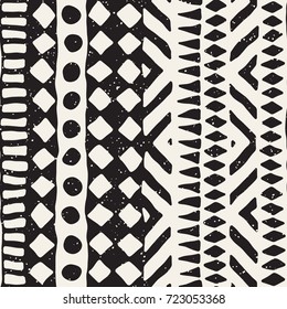 Hand drawn painted seamless pattern. Vector tribal design background. Ethnic motif. Geometric ethnic stripe lines illustration. For prints, textile, wallpaper, wrapping paper.
