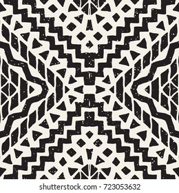 Hand drawn painted seamless pattern. Vector tribal design background. Ethnic motif. Geometric ethnic stripe lines illustration. For prints, textile, wallpaper, wrapping paper.