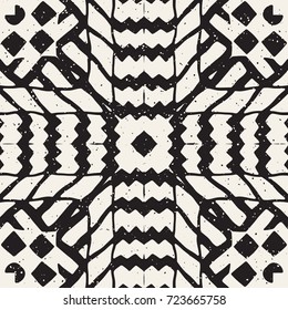 Hand drawn painted seamless pattern. Vector tribal design background. Ethnic motif. Geometric ethnic stripe lines illustration. For art prints, textile, wallpaper, wrapping paper.