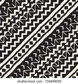 Hand drawn painted seamless pattern. Vector tribal design background. Ethnic motif. Geometric ethnic stripe lines illustration. For art prints, textile, wallpaper, wrapping paper.