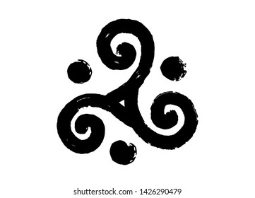 Hand drawn painted vector celtic triskel in grunge style isolated on white background