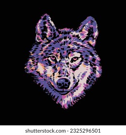 HAND DRAWN PAINTED WOLF ANIMAL WILD LIFE ABSTRACT PREDATOR CANINE WOODS FOREST BRIGHT VIBRANT VINTAGE TSHIRT TEE PRINT FOR APPAREL MERCHANDISE