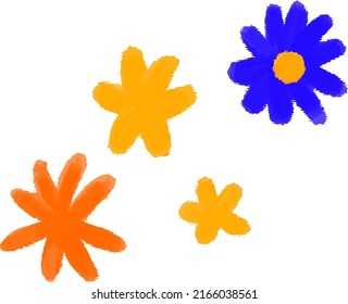 Hand drawn painted yellow and orange flowers for postcards and scrapbooking. 