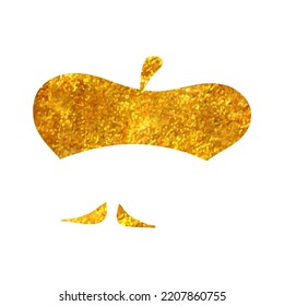 Hand drawn Painting artist beret and mustache icon in gold foil texture vector illustration