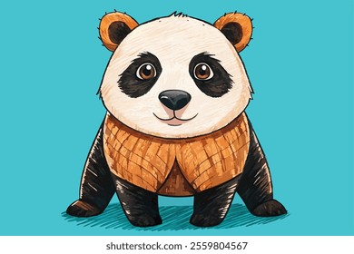 hand drawn painting of funny panda on blue isolated background