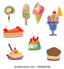 hand drawn and painting ice cream and bakery cake