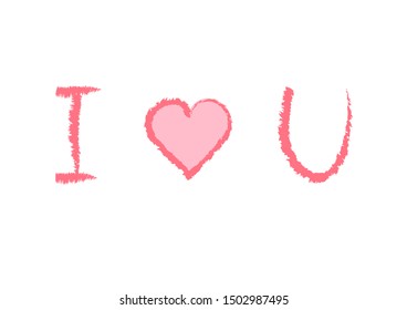 The hand drawn painting. I love you symbol. Red pink text. Very cute. Valentine card, wedding card, happy anniversary. Vector illustration background.