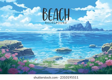 hand drawn painting of tropical summer beach background