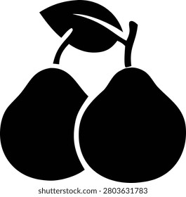 Hand drawn pair of ripe pears featuring lush green leaves rendered as clean flat vector illustration perfect for organic produce branding menu design and healthy lifestyle concepts.