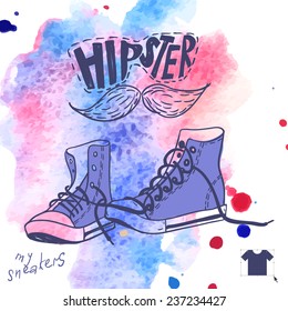 Hand Drawn Pair Of Sneakers, Eps 10 Vector Illustration