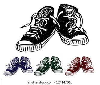 hand drawn pair of sneakers on white background