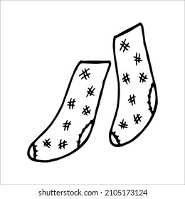 Hand drawn pair of socks in doodle style. Black and white vector illustration