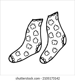 Par de calcetines dibujados a mano al estilo de doodle. Ilustración vectorial en blanco y negro