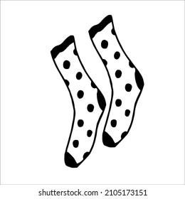 Hand drawn pair of socks in doodle style. Black and white vector illustration
