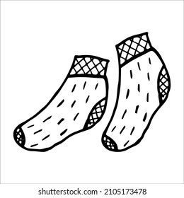 Hand drawn pair of socks in doodle style. Black and white vector illustration