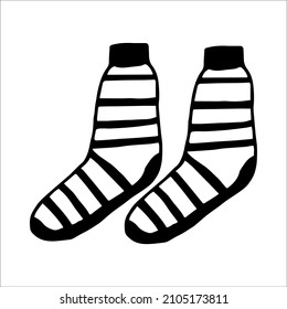 Hand drawn pair of socks in doodle style. Black and white vector illustration