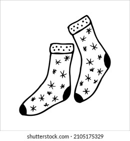 Hand drawn pair of socks in doodle style. Black and white vector illustration