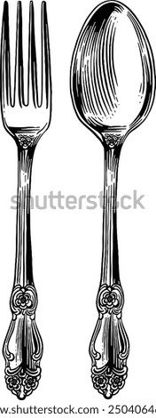 Hand drawn Pair of Spoon and Fork Cutlery Sketch Illustration