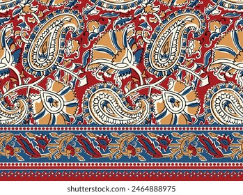 HANDGEZEICHNETES PAISLEY FLORAL JAIPUR DRUCKT NAHTLOSES DRUCK DIGITALES MUSTER MIT NAHTLOSEM RAND