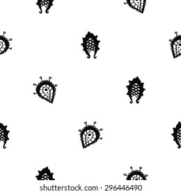 Hand Drawn paisley and mehendi graphic black line lace petal decoration items on white background. Set of isolated floral wedding decorative elements. Chess grid order