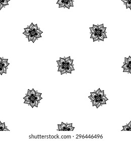 Hand Drawn paisley and mehendi graphic black line lace peony decoration items on white background. Set of isolated floral wedding decorative elements. Chess grid order