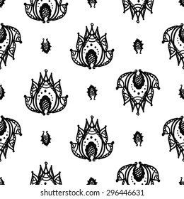 Hand Drawn paisley and mehendi graphic black line lace petal and lotus decoration items on white background. Set of isolated floral wedding decorative elements. Chess grid order