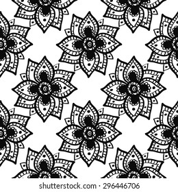 Hand Drawn paisley and mehendi graphic black line lace peony decoration items on white background. Set of isolated floral wedding decorative elements. Chess grid order