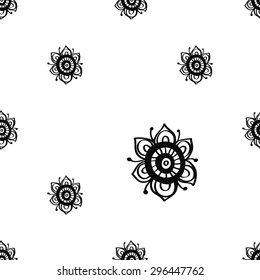 Hand Drawn paisley and mehendi graphic black line lace flower decoration items on white background. Set of isolated floral wedding decorative elements. Chess grid order